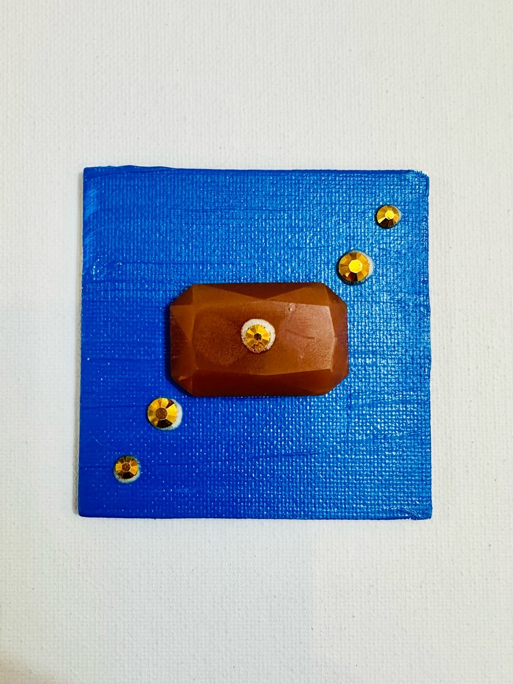 Handmade Mixed Media Amber Gem Magnet 3x3” Signed Original Art
